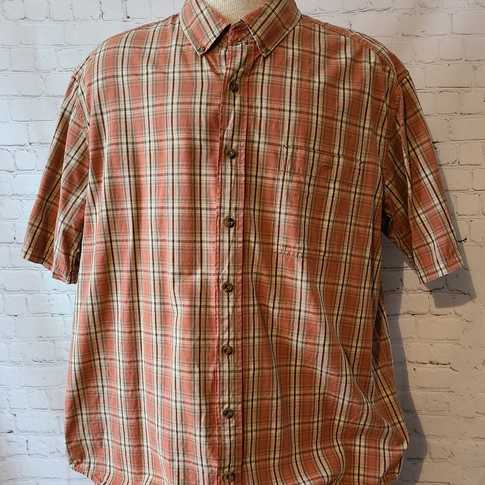 Eddie Bauer XLT Orange Plaid Button Down Shirt